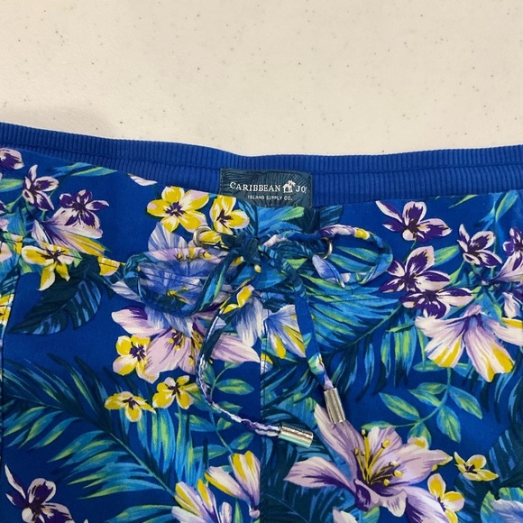 Caribbean Joe Pull On Rayon Shorts Drawstring Blue Floral Women’s Size L… - Picture 4 of 8